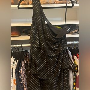 Ava & Aiden one shoulder black and gold dress L NWT